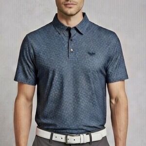 Ben Sherman Sport Men XXL Blue Geometric Print Performance Polo Shirt Short Slee